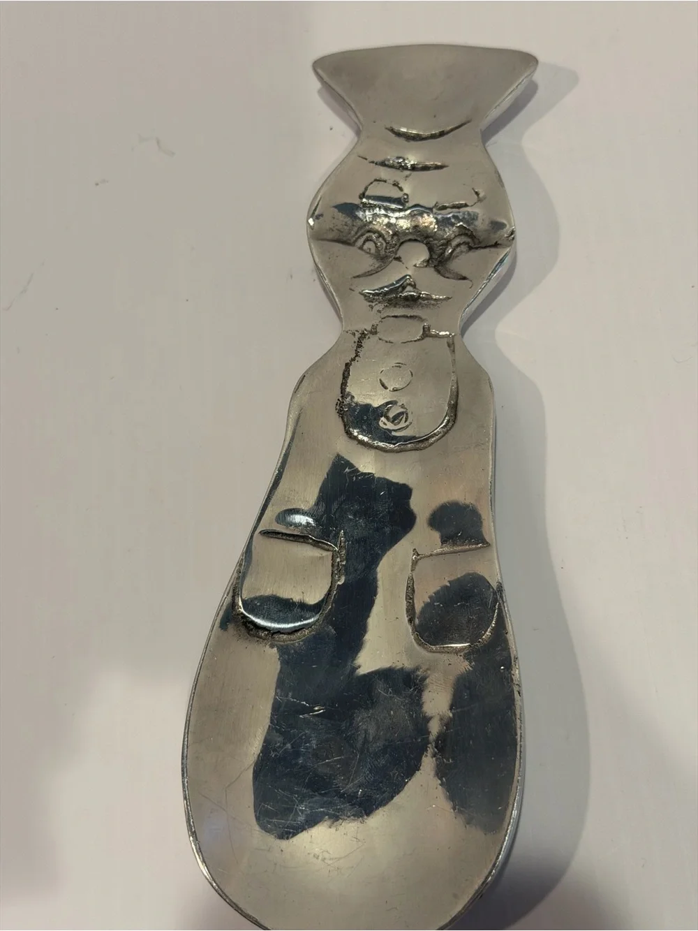 Vintage Cast Aluminum Chef Spoon Rest Silver Tone Metal Rare